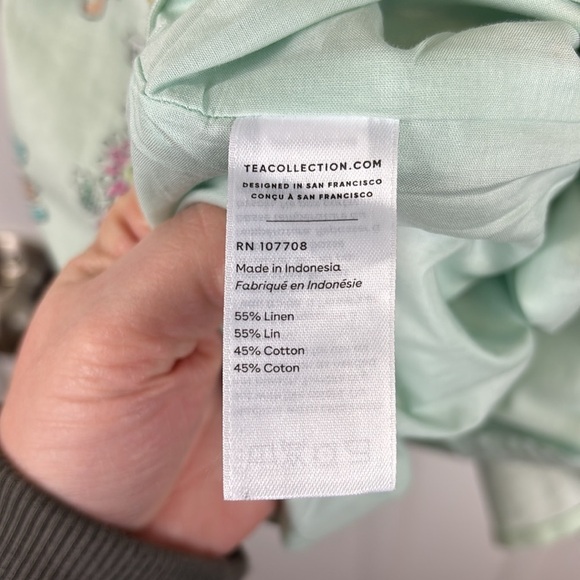 NWT Tea floral puff sleeve linen blend skirted dress sz 16 - Picture 7 of 9